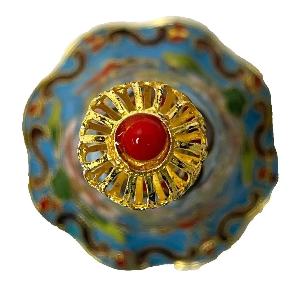 Vintage Cloisonné Blue Floral Dinner Bell 4.5